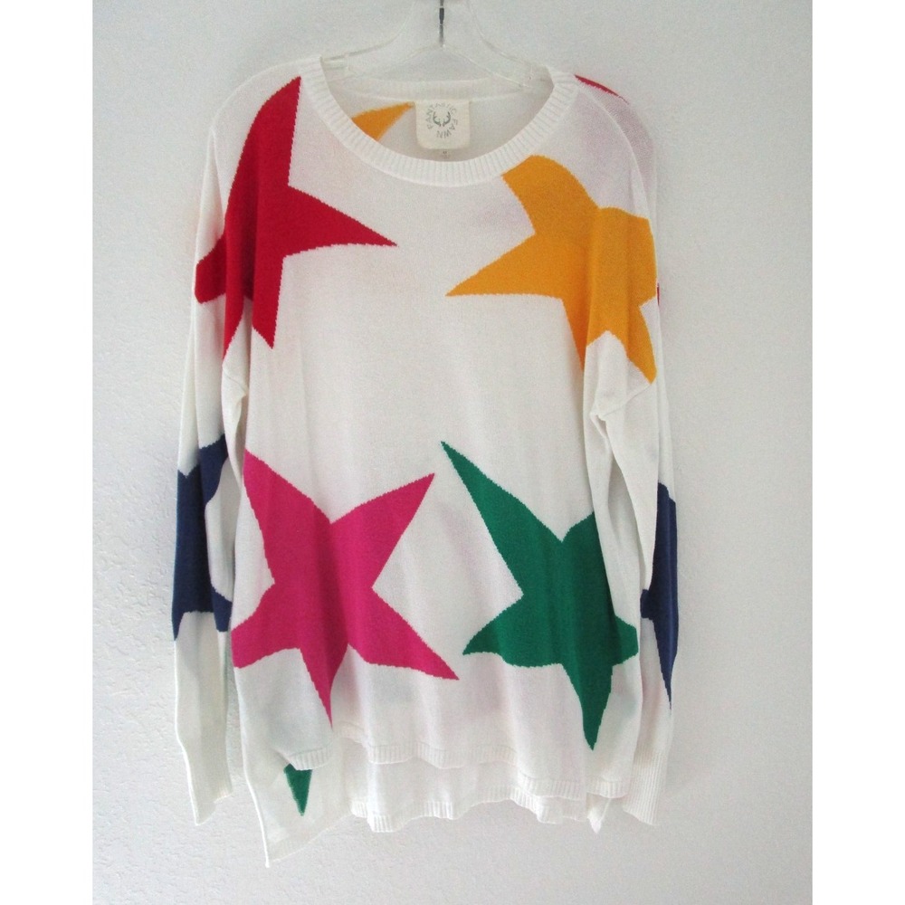 Fantastic Fawn Oversized Star Sweater Medium Lightweight Colorful High Low